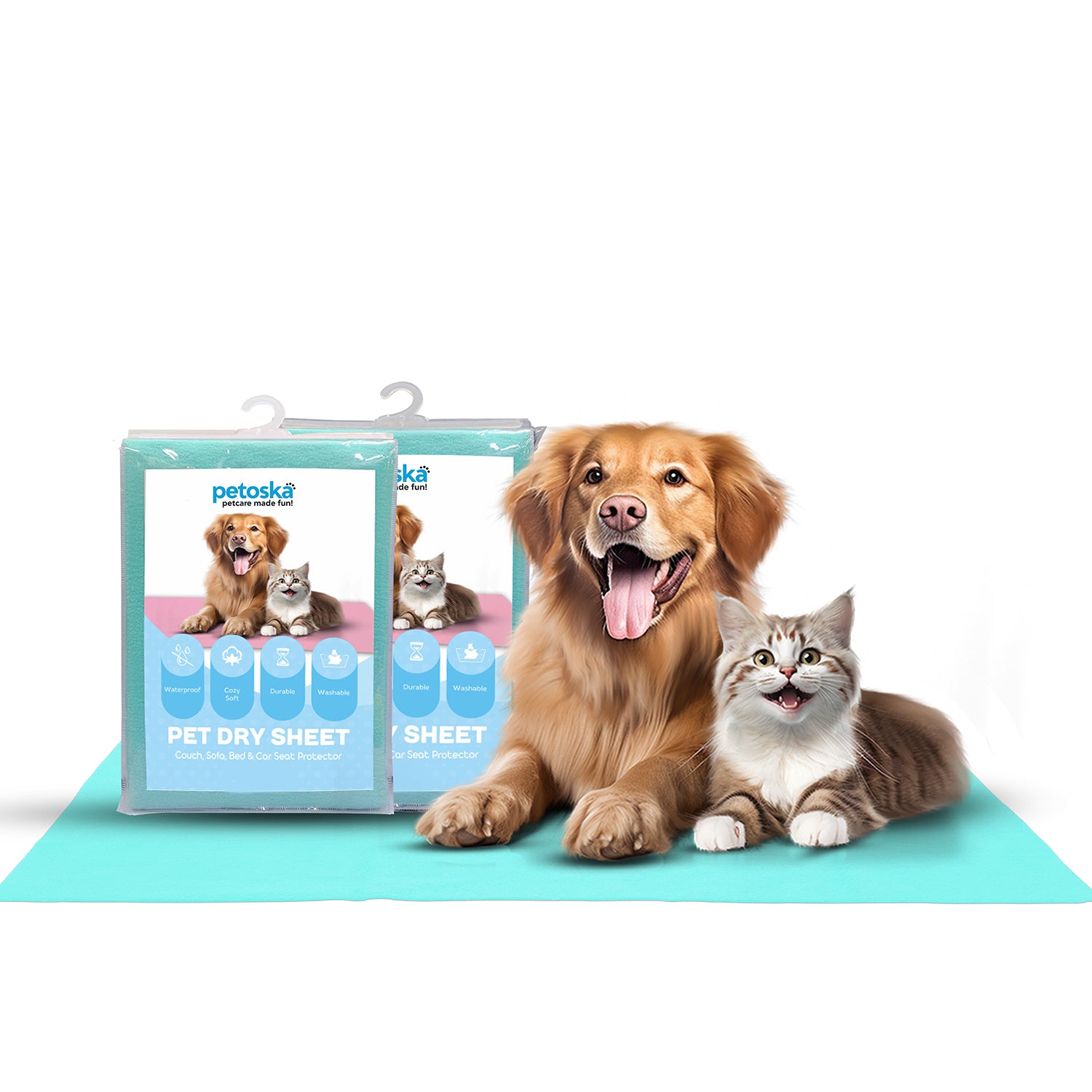Petoska Waterproof Pet Pee Pads Medium, Aqua Blue (2-Pack)