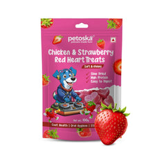 Petoska Dog Treats – Chicken & Strawberry, 100g | Heart Treats