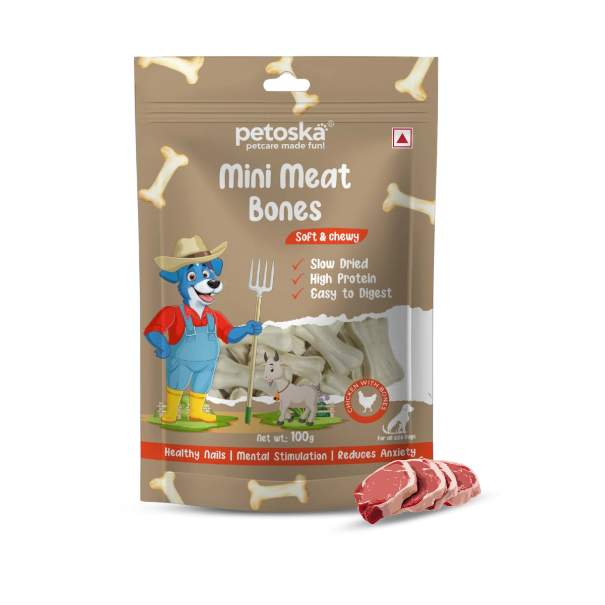 Petoska Dog Treats – Mini Meat Bones, 100g | Chewy Bone