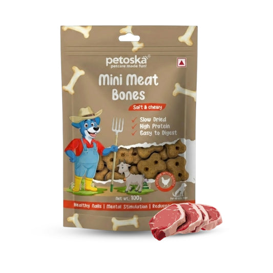 Petoska - Dog Chewy Bone Treats Mini Meat Bones (100gms)