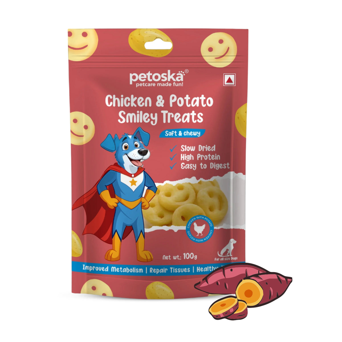 Petoska Dog Treats – Chicken & Sweet Potato, 100g | Smiley Treats
