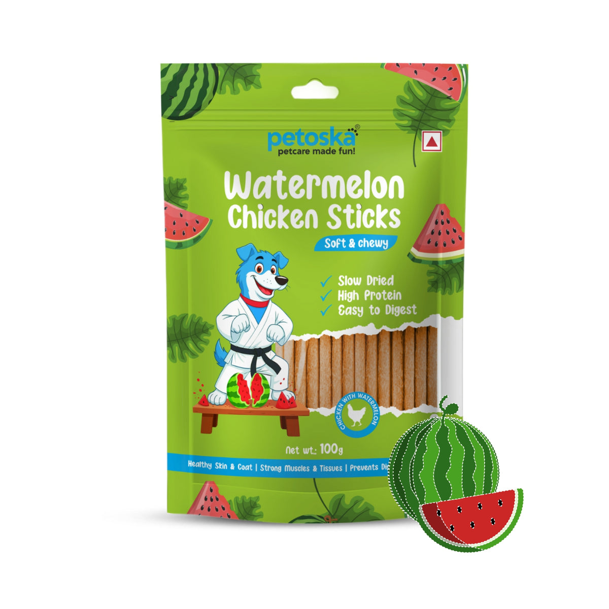 Petoska Dog Treat Watermelon & Chicken Sticks - 100gms