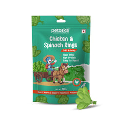 Petoska Dog Treats – Chicken & Spinach Rings, 100g