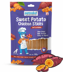 Petoska Dog Treats – Chicken & Sweet Potato, 100g | Air Dried Sticks