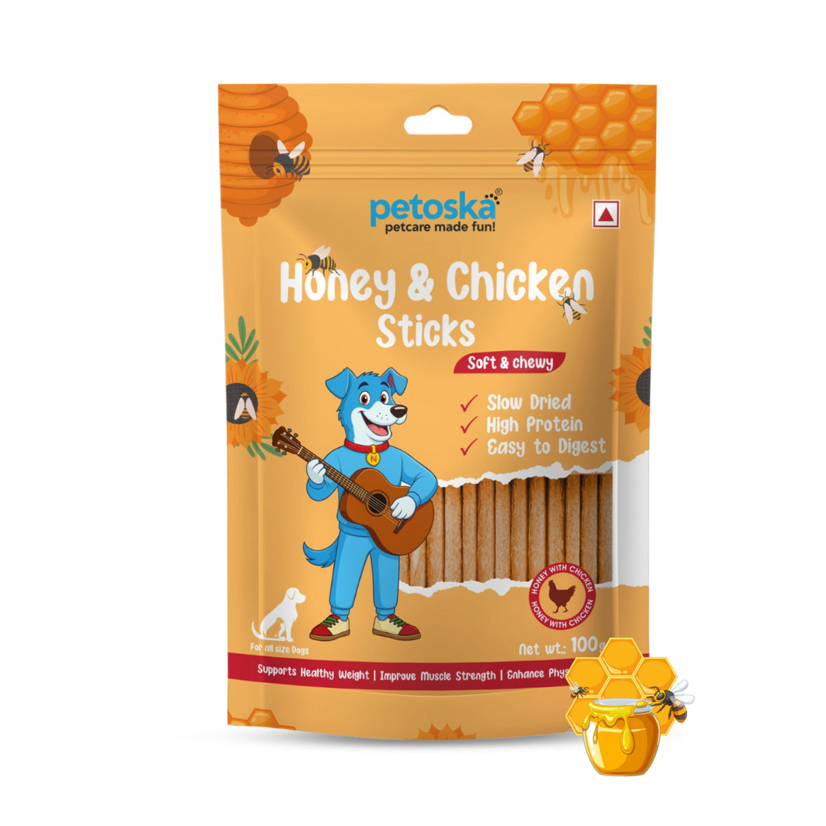 Petoska Dog Treats –  Chicken & Honey Stick, 100g | Chewy treats