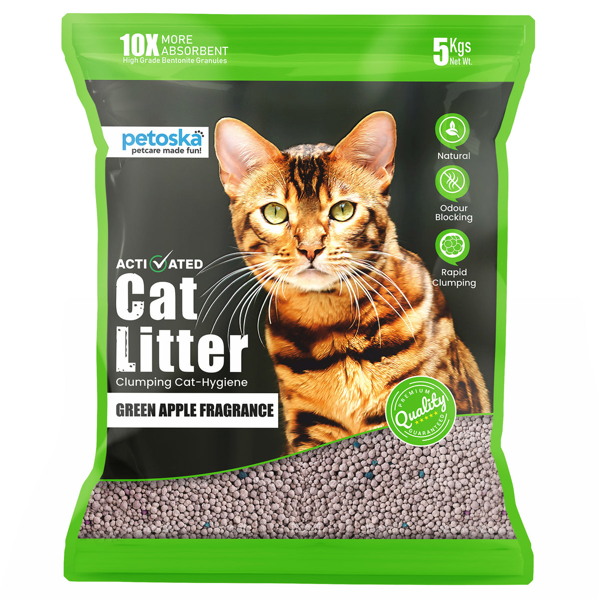 Petoska Bentonite Cat Litter Green Apple Fragrance Rapid Clumping & Odor Control-5kg