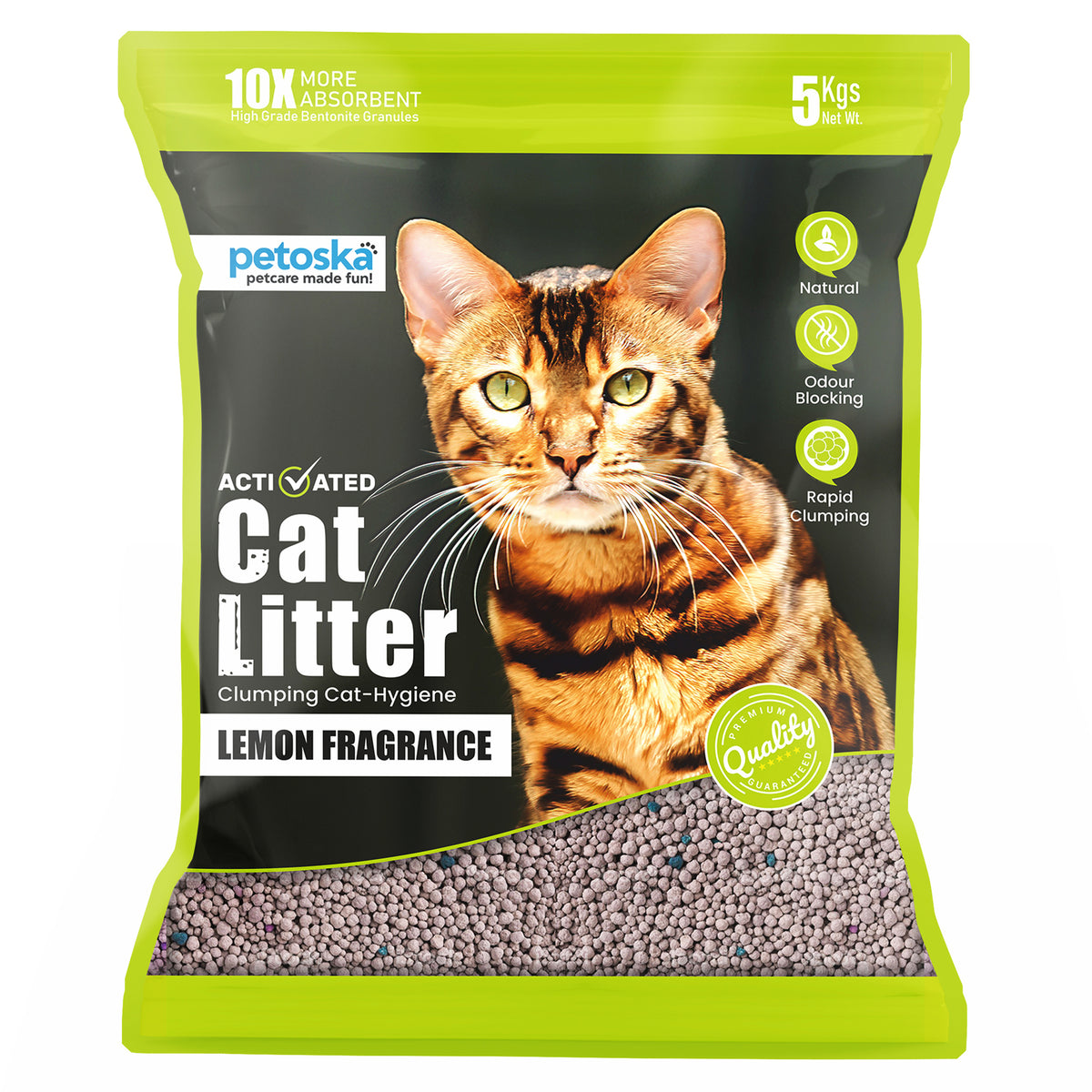 Petoska Bentonite Cat Litter Lemon Fragrance Rapid Clumping & Odor Control-5kg