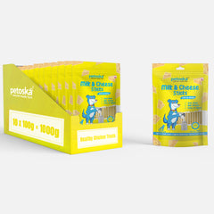 Petoska Chicken Sticks Dog Treats with Milk & Cheese, Nutritious & Digestible, 100g Each - Pack Of 10.