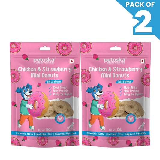 Petoska Dog Treat Chicken & Strawberry Donuts 100g - Pack of 2