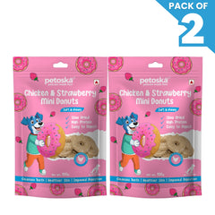 Petoska Chicken & Strawberry Donuts Chewy Sticks with Real Meat & Fruit Pack Of 2 100gms