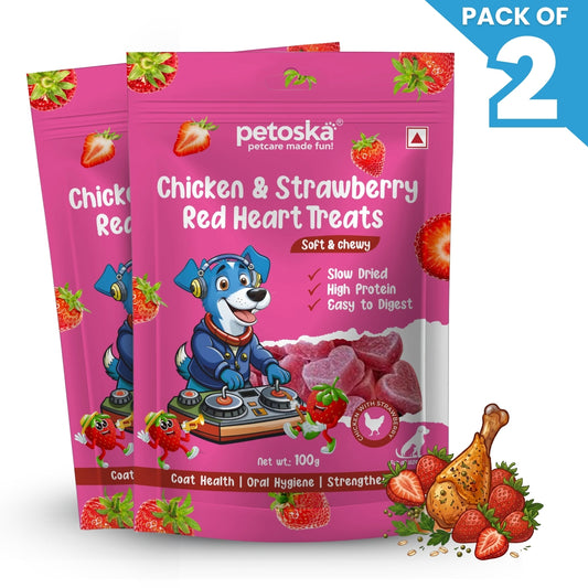Petoska - Dog Treat Chicken & Strawberry Heart 100gms (Pack of 2)