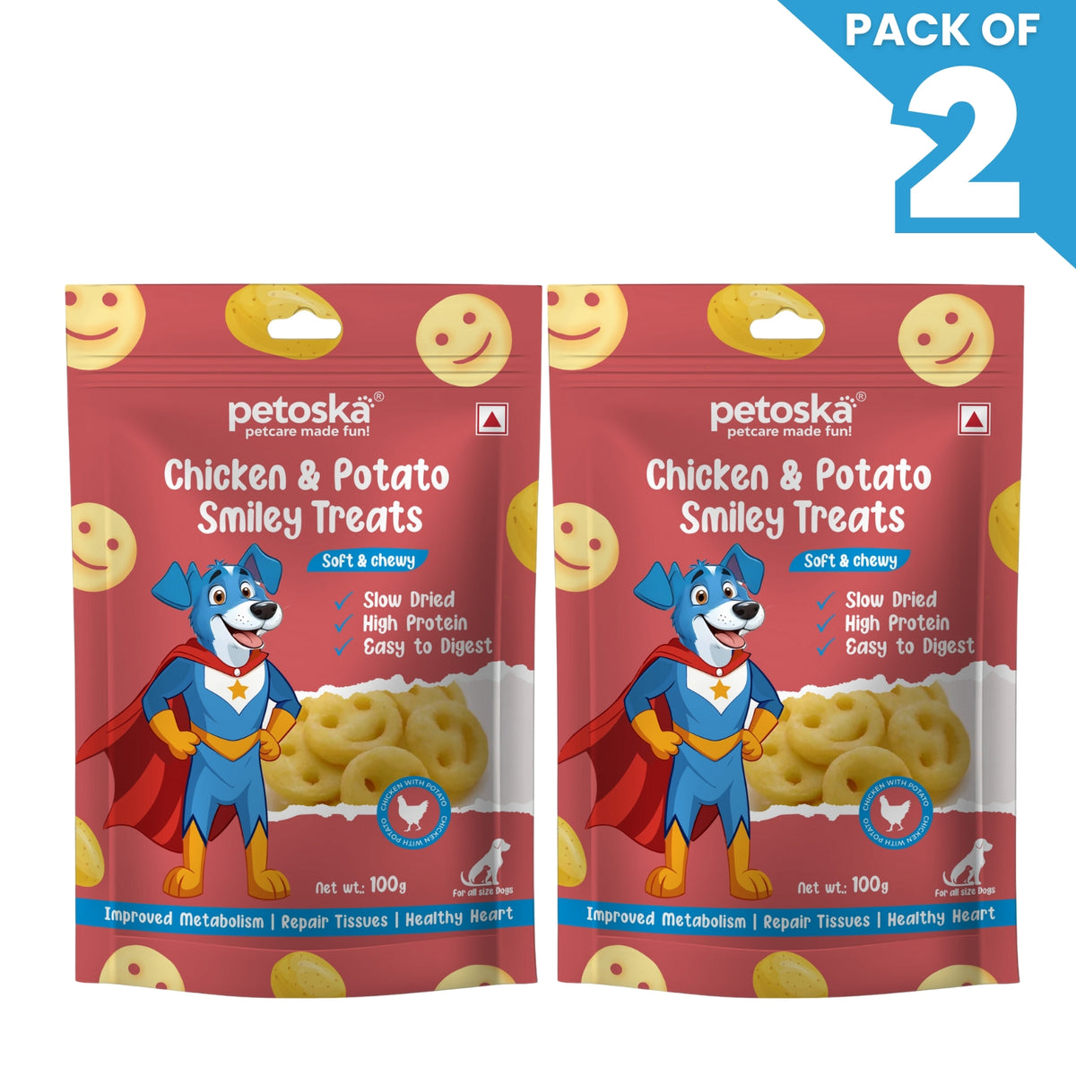 Petoska Chicken Sweet Potato Dog Treats, Chewy & Protein-Rich Sticks, Easy to digest Pack Of  2 100gms
