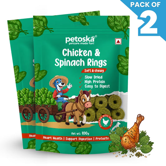 Petoska - Dog Treats Chicken & Spinach Rings 100gms (Pack of 2)