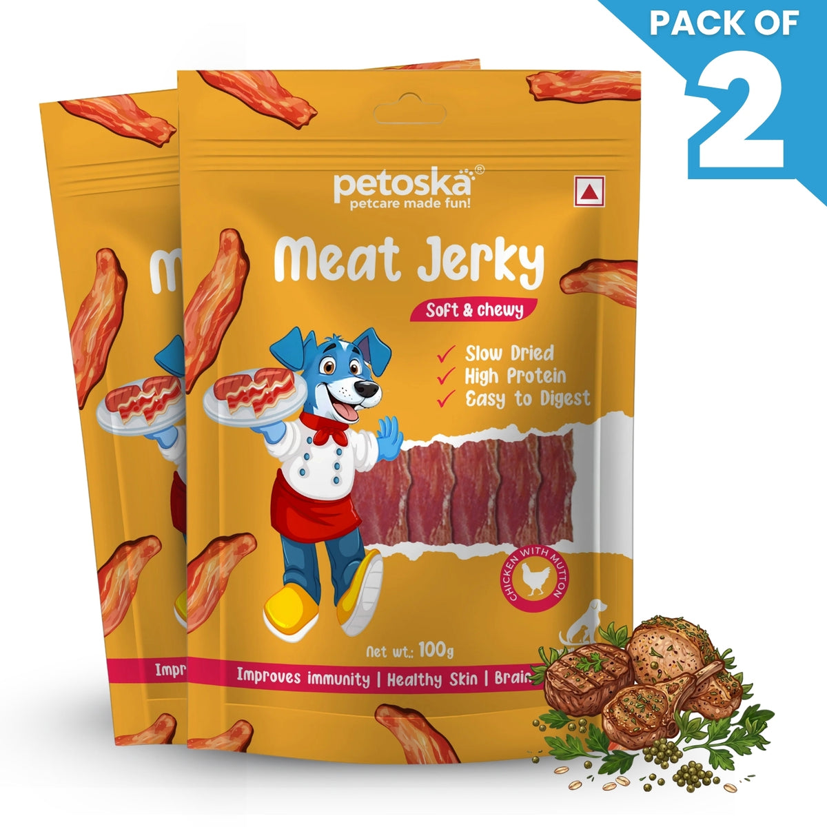 Petoska - Dog Training Treats Meat Jerky 100gms (Pack of 2)