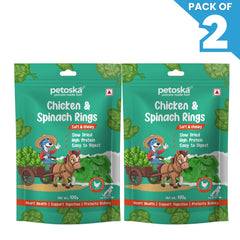 Petoska Chicken & Spinach Rings, Superfood Dog Treats for All Breeds Pack Of 2 100gms
