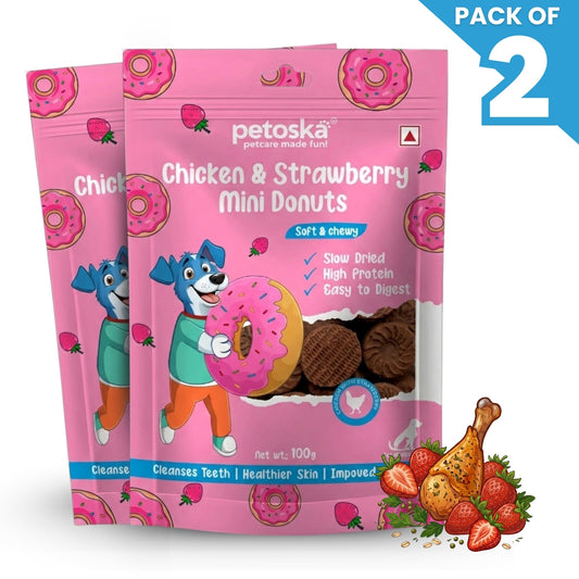 Petoska - Dog Treat Chicken & Strawberry Donuts 100gms (Pack of 2)