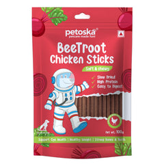 Petoska Beetroot Chicken Sticks Healthy Chews Nutritious Beets for Dogs, 100gms