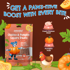 Petoska Chicken & Pumpkin Chew Sticks, Tasty, Digestive Support Treats for Dogs of All Sizes, 100gms