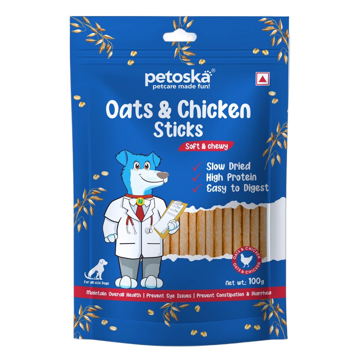 Petoska Chicken Oats Dog Treats | Digestive Health Sticks – 100gms