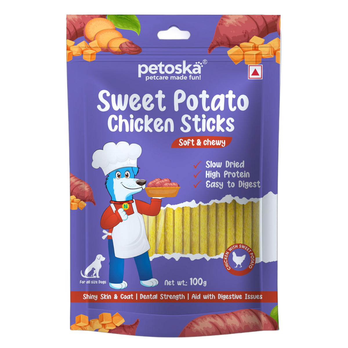 Petoska Chicken Sweet Potato Dog Treats Crunchy & Protein-Rich Sticks Easy to digest, 100gms