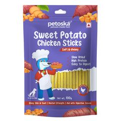 Petoska Chicken Sweet Potato Dog Treats Crunchy & Protein-Rich Sticks Easy to digest, 100gms