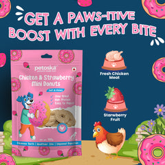 Petoska Chicken & Strawberry Donuts Chewy Sticks with Real Meat & Fruit Pack Of 2 100gms