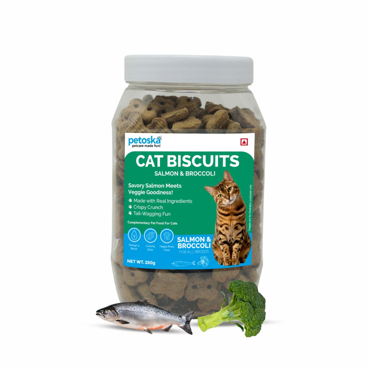 Petoska Crunchy Cat Biscuit Salmon & Broccoli, 250 gms