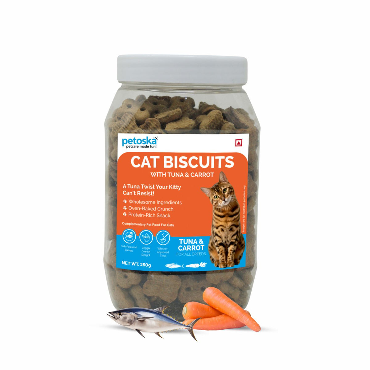 Petoska Crunchy Cat Biscuit Tuna & Carrot, 250 gms