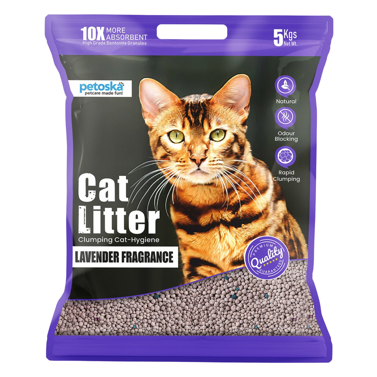 Petoska Bentonite Cat Litter Lavender Fragrance Rapid Clumping & Odor Control-5kg
