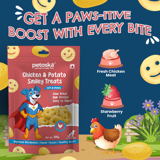 Petoska Dog Treat Chicken & Sweet Potato 100g - Pack of 2 | Smiley Treats