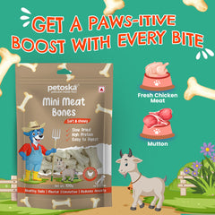 Petoska Mini Meat Bones Dog Treats Soft & Protein-Packed Bites with Real Chicken, 100gms