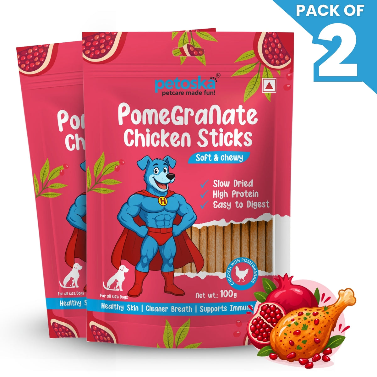 Dog Treats – Chicken & Pomegranate 100gms (Pack of 2)