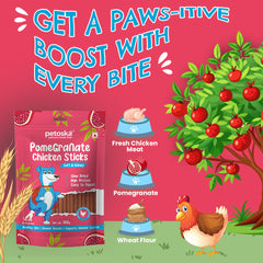 Petoska Chicken & Pomegranate Dog Treats |Natural Chewy Sticks – 100gms