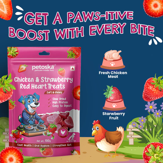 Petoska Dog Treat Chicken Strawberry Heart 100g - Pack of 2