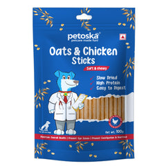 Petoska Chicken Oats Sticks Vitamin & Mineral Packed Snack for Pets Promotes Digestive Health, 100gms