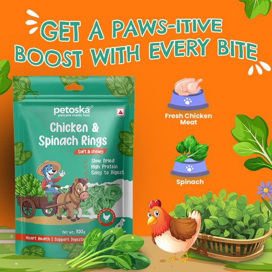 Petoska Dog Treats Chicken & Spinach Rings 100g - Pack of 2