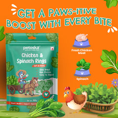 Petoska Chicken & Spinach Rings, Superfood Dog Treats for All Breeds Pack Of 2 100gms