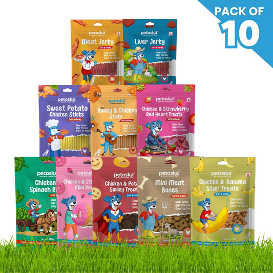 Petoska - Soft & Chewy Dog Treats Combo Pack (Pack of 10)