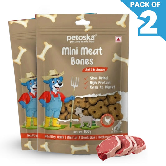 Petoska - Dog Treats Mini Meat Bones 100gms (Pack of 2)