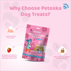Petoska Dog Treats – Chicken & Strawberry Donuts, 100g