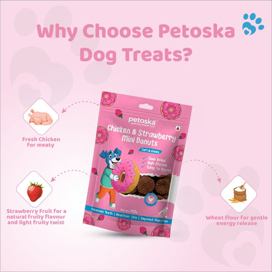 Petoska - Dog Treats Chicken & Strawberry Donuts (100gms)