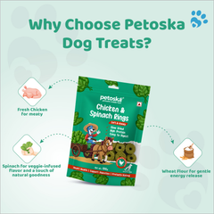 Petoska - Dog Treats Chicken & Spinach Rings (100gms)