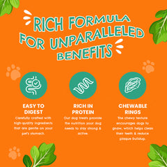 Petoska Chicken & Spinach Rings, Superfood Dog Treats for All Breeds Pack Of 2 100gms