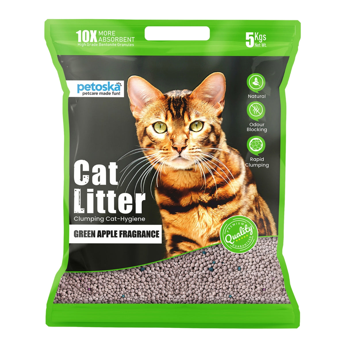 Petoska Bentonite Cat Litter Green Apple Fragrance Rapid Clumping & Odor Control-5kg