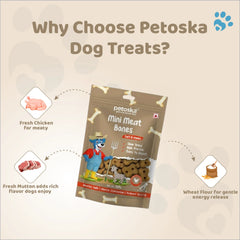 Petoska - Dog Chewy Bone Treats Mini Meat Bones (100gms)