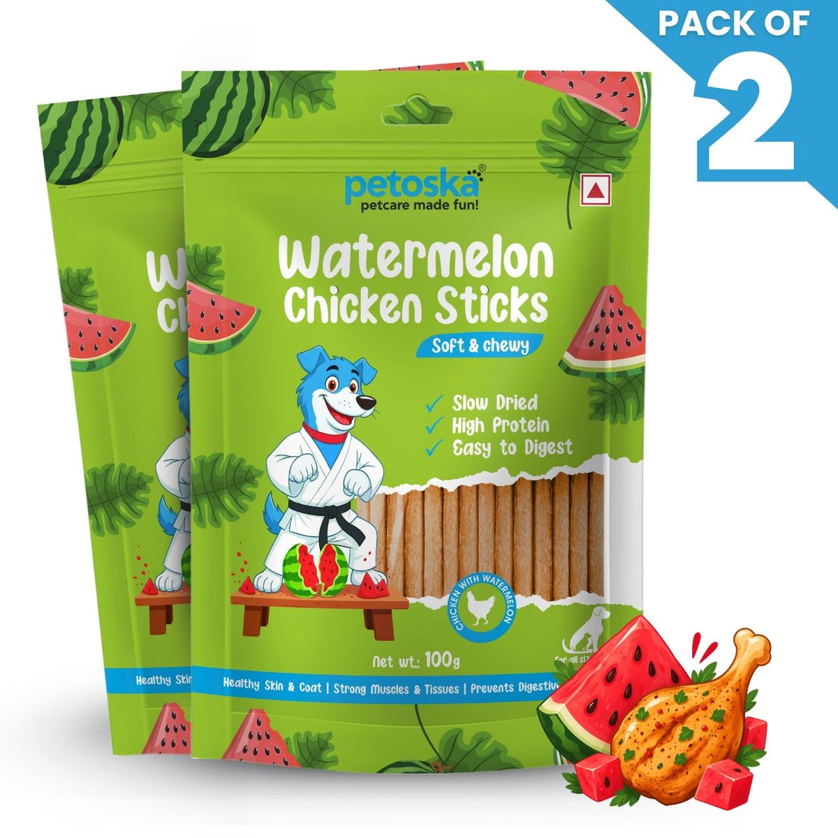 Dog Treat Watermelon Chicken Stick 100gms (Pack of 2)