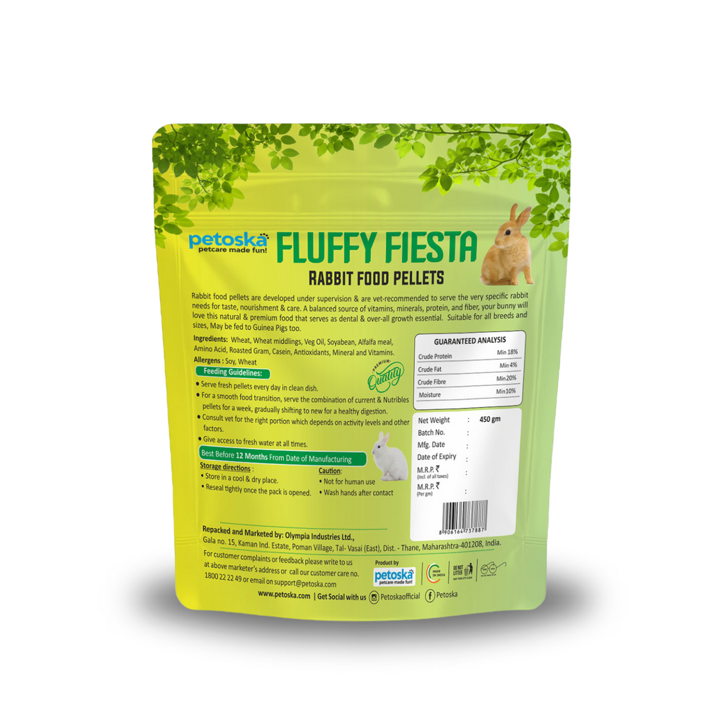 Petoska Fluffy Fiesta Rabbit Pellets 450g | For Rabbits & Small Pets