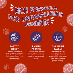 Petoska Chicken Salami Treats for Dogs, Smoky & Chewy Protein Snacks, 100gms