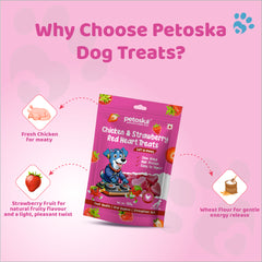 Petoska Dog Treats – Chicken & Strawberry, 100g | Heart Treats