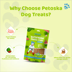 Petoska Dog Treat Watermelon & Chicken Sticks - 100gms